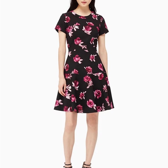 kate spade Dresses & Skirts - Kate Spade Encore Rose Crepe Fit & Flare Dress Black Pink Size 4